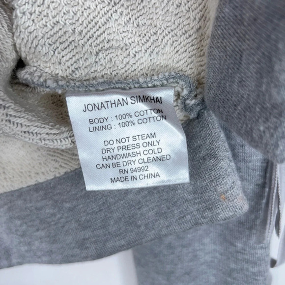 Jonathan Simkhai Pearl Detail Tie Sleeve Hoodie Gray Cropped Flared Cuffs Small - Picture 8 of 13